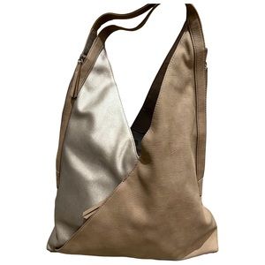 Stella & Dot Hobo Shoulder Handbag Metallic Silver and Muted Gray silver